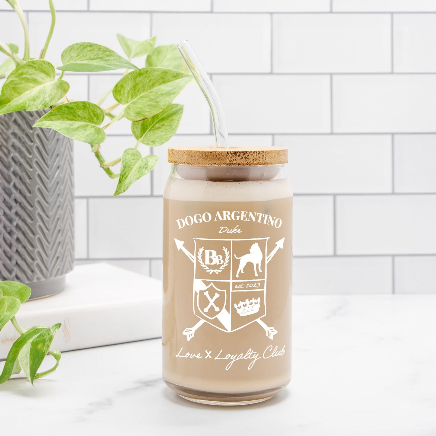 Dogo Argentino Heritage Crest Glass Can – 16oz