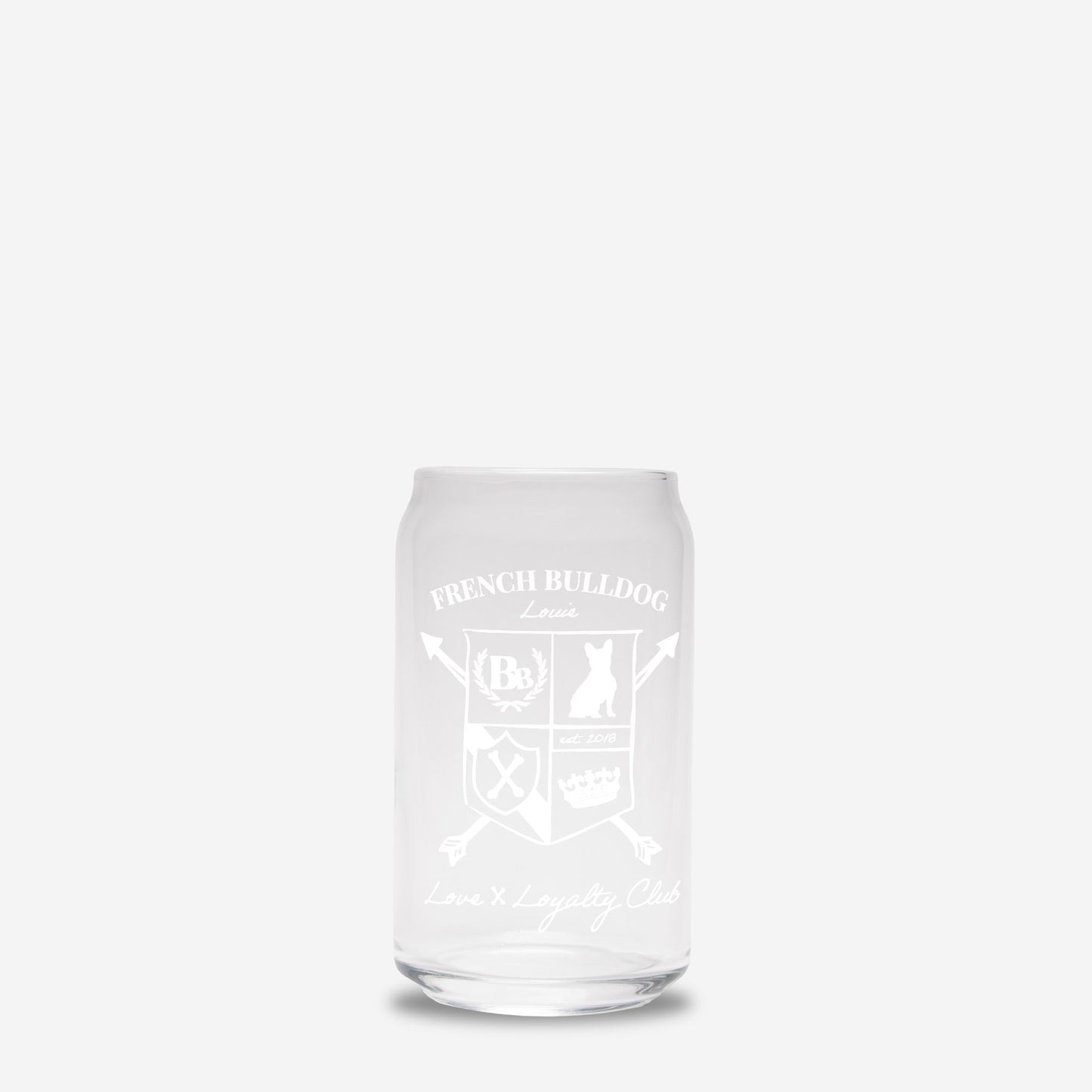 French Bulldog Heritage Crest Glass Can – 16oz