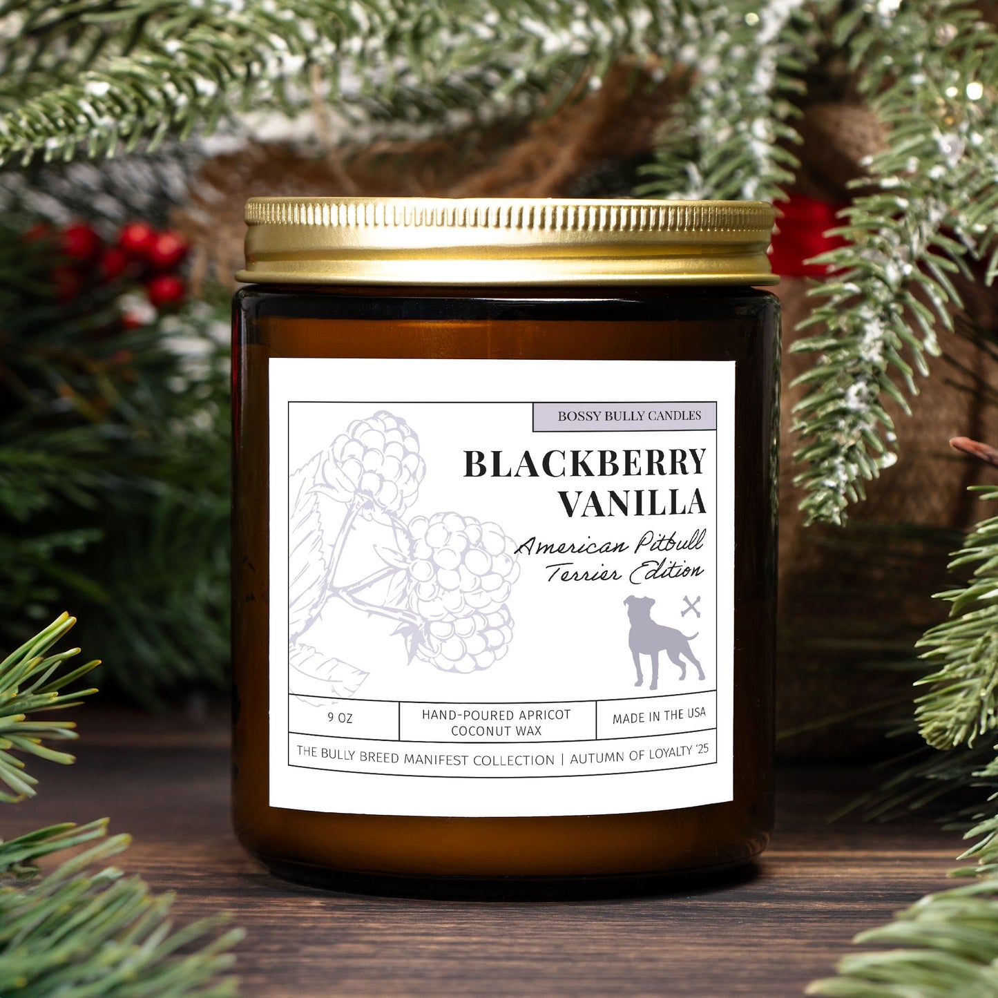 Blackberry Vanilla Candle | American Pitbull Terrier Edition | Amber Jar 9oz