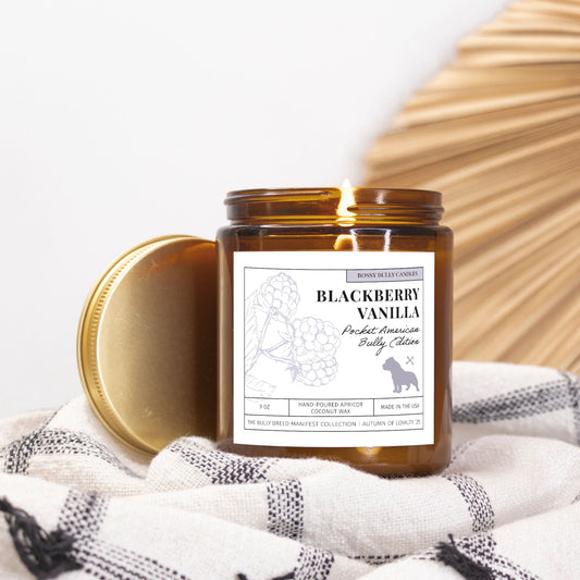 Blackberry Vanilla Candle | Pocket American Bully Edition | Amber Jar 9oz