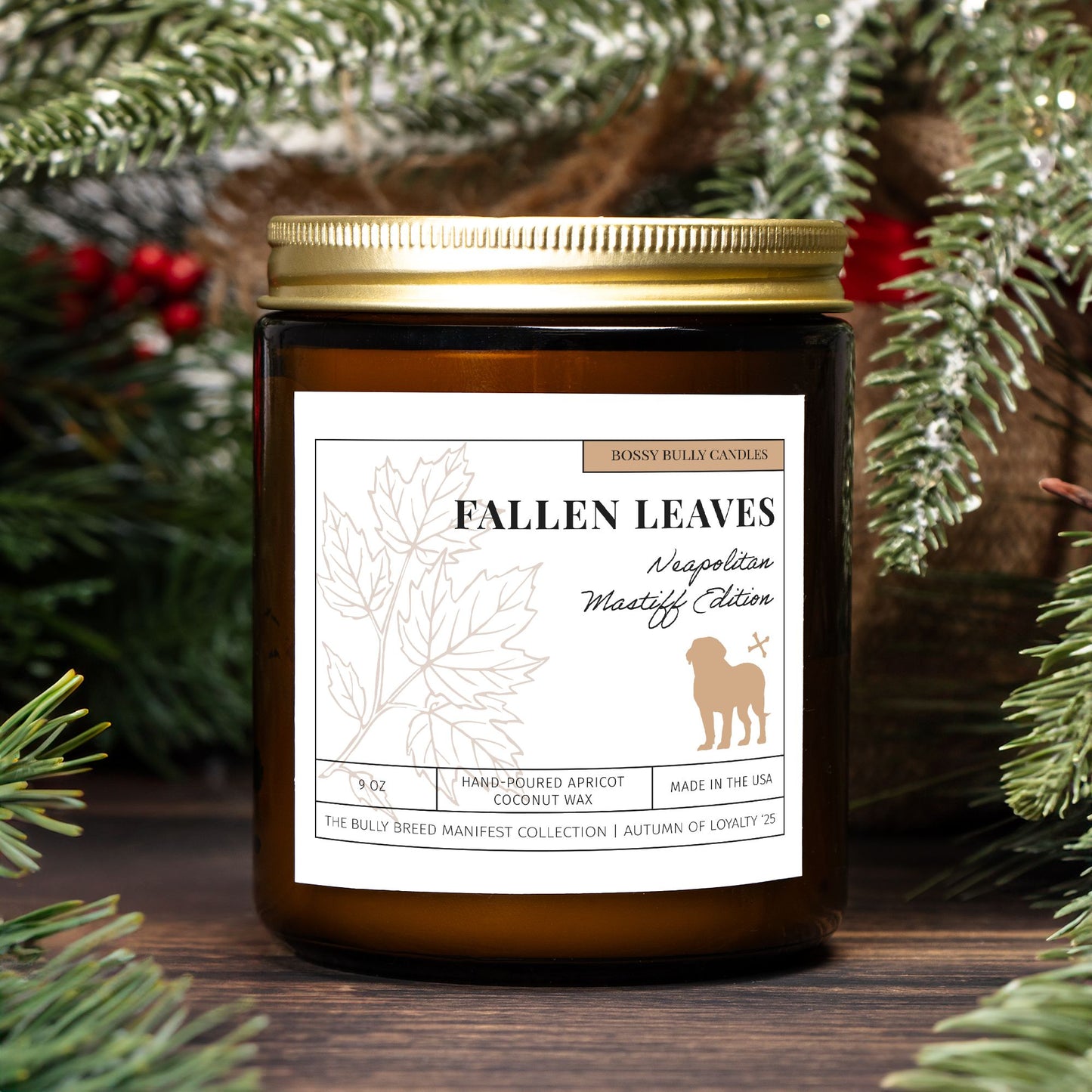 Fallen Leaves Candle | Neapolitan Mastiff Edition | Amber Jar 9oz