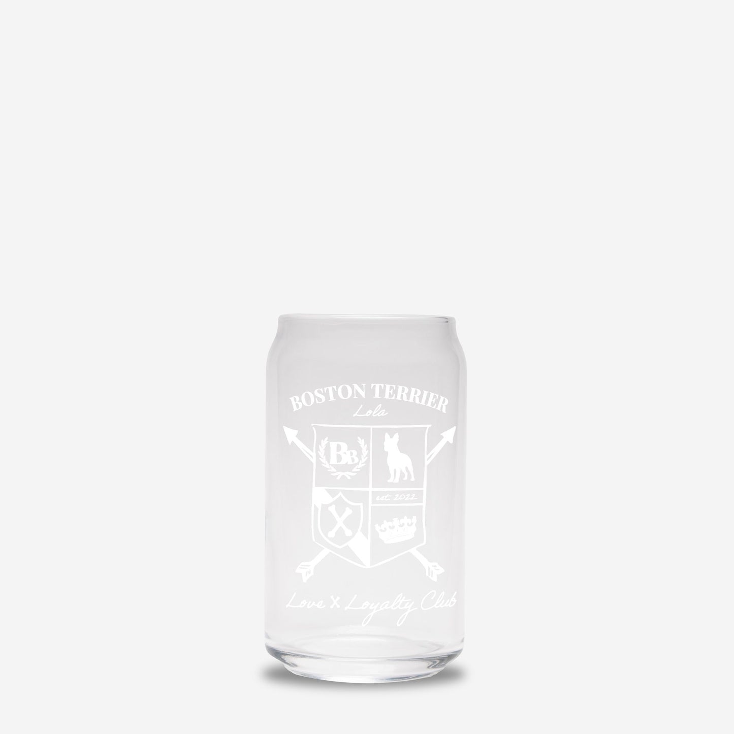 Boston Terrier Heritage Crest Glass Can – 16oz