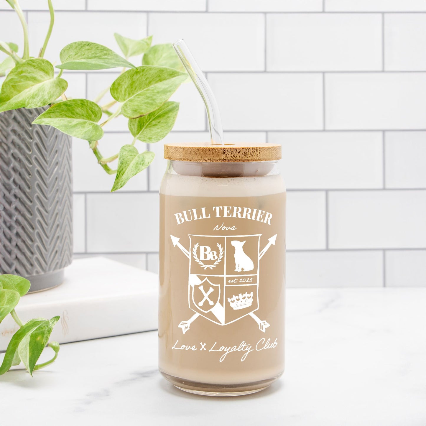 Bull Terrier Heritage Crest Glass Can – 16oz