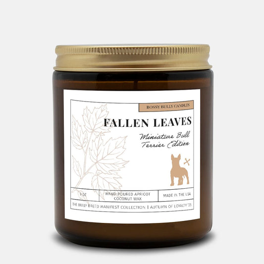 Fallen Leaves Candle | Miniature Bull Terrier Edition | Amber Jar 9oz