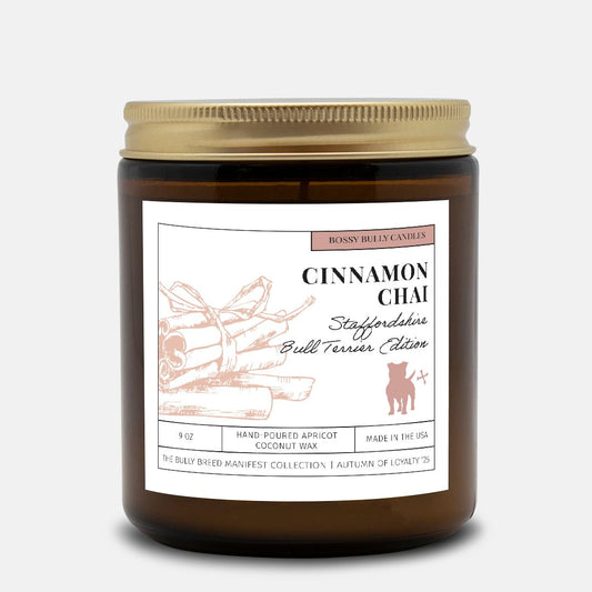 Cinnamon Chai Candle | Staffordshire Bull Terrier Edition | Amber Jar 9oz