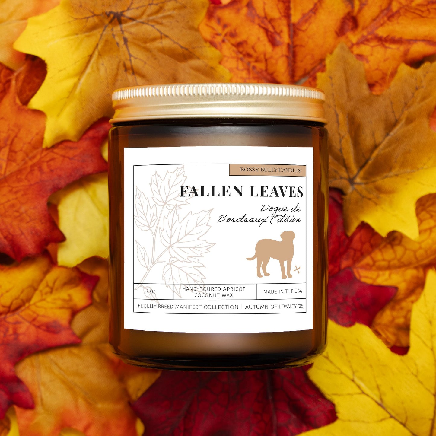 Fallen Leaves Candle | Dogue de Bordeaux Edition | Amber Jar 9oz