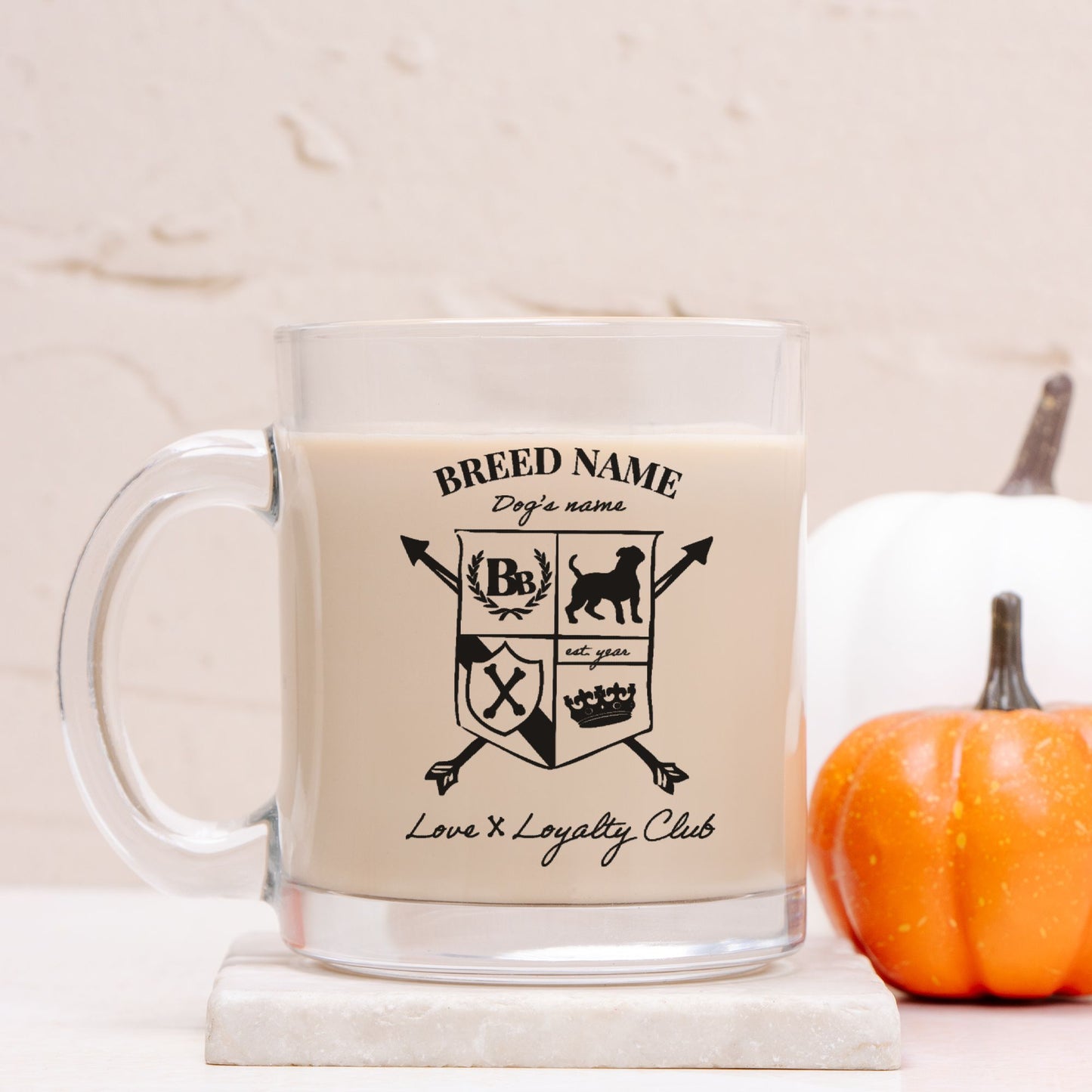 Dog Lover Glass Mug | Custom Heritage Crest | 10oz | Any Dog Breed