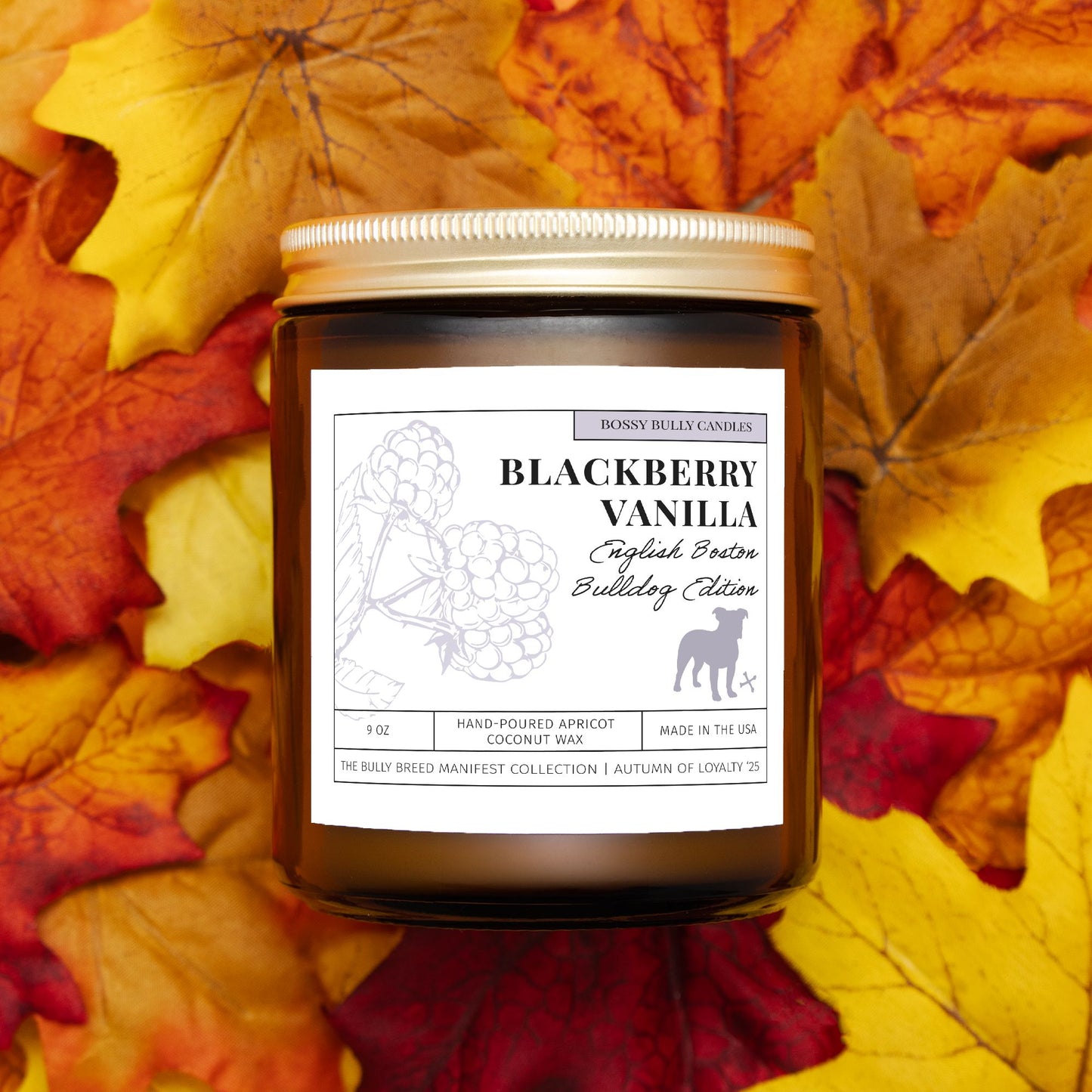 Blackberry Vanilla Candle | English Boston-Bulldog Edition | Amber Jar 9oz