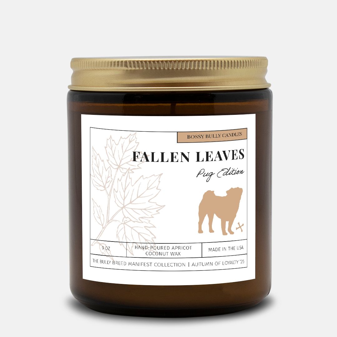 Fallen Leaves Candle | Pug Edition | Amber Jar 9oz