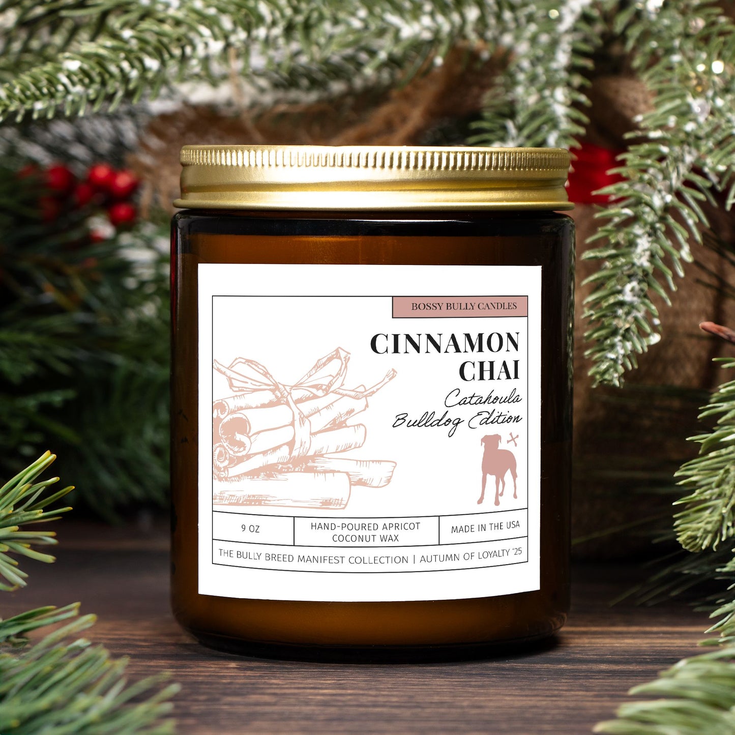 Cinnamon Chai Candle | Catahoula Bulldog Edition | Amber Jar 9oz