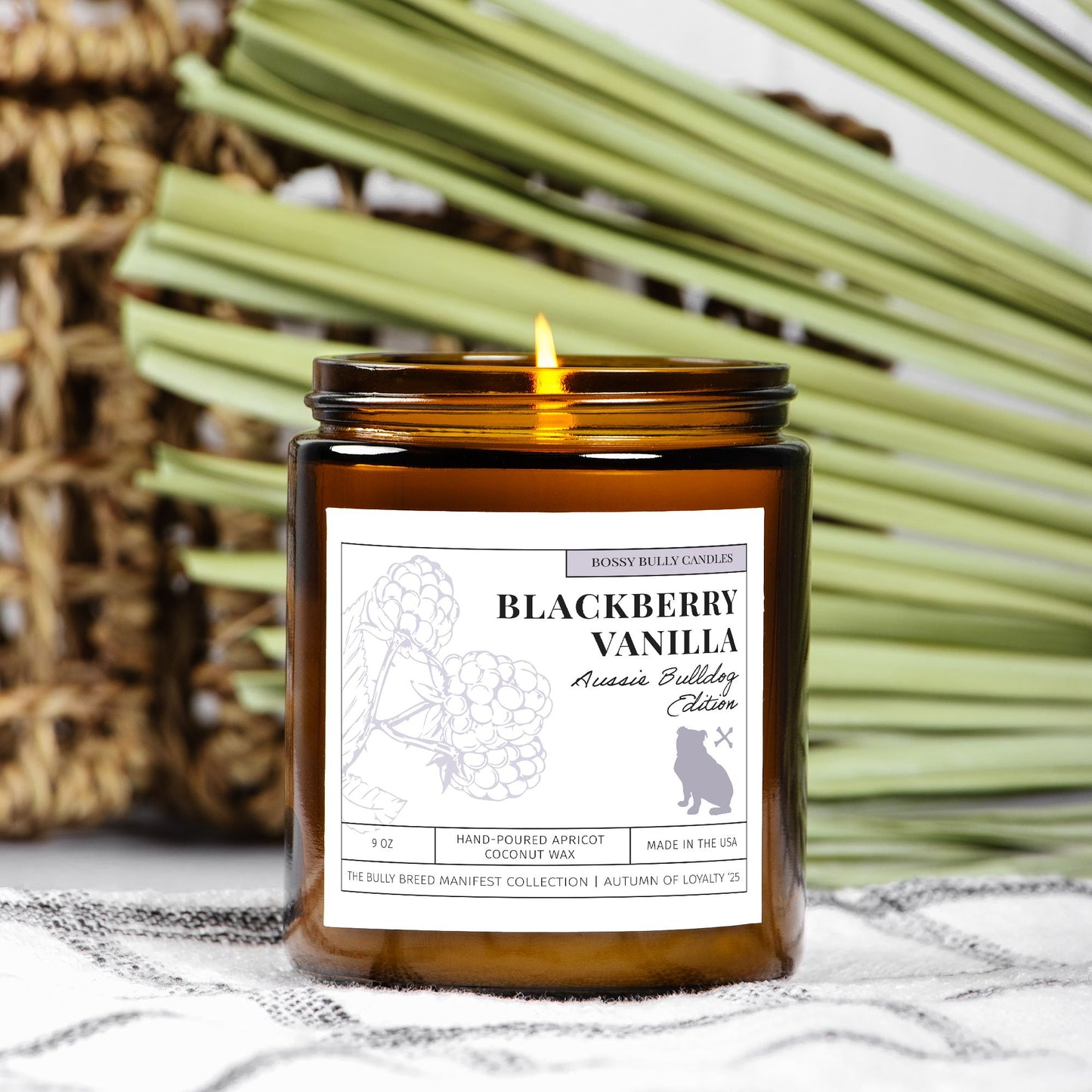 Blackberry Vanilla Candle | Australian Bulldog Edition | Amber Jar 9oz