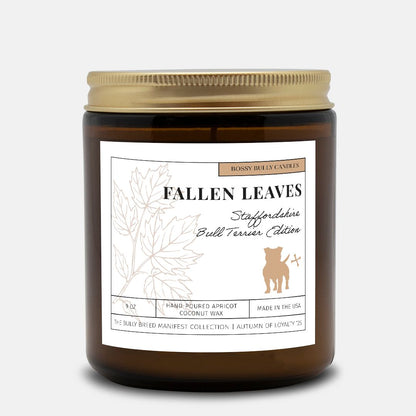 Fallen Leaves Candle | Staffordshire Bull Terrier Edition | Amber Jar 9oz