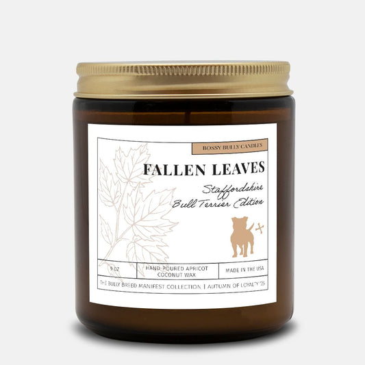 Fallen Leaves Candle | Staffordshire Bull Terrier Edition | Amber Jar 9oz