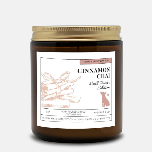 Cinnamon Chai Candle | Bull Terrier Edition | Amber Jar 9oz