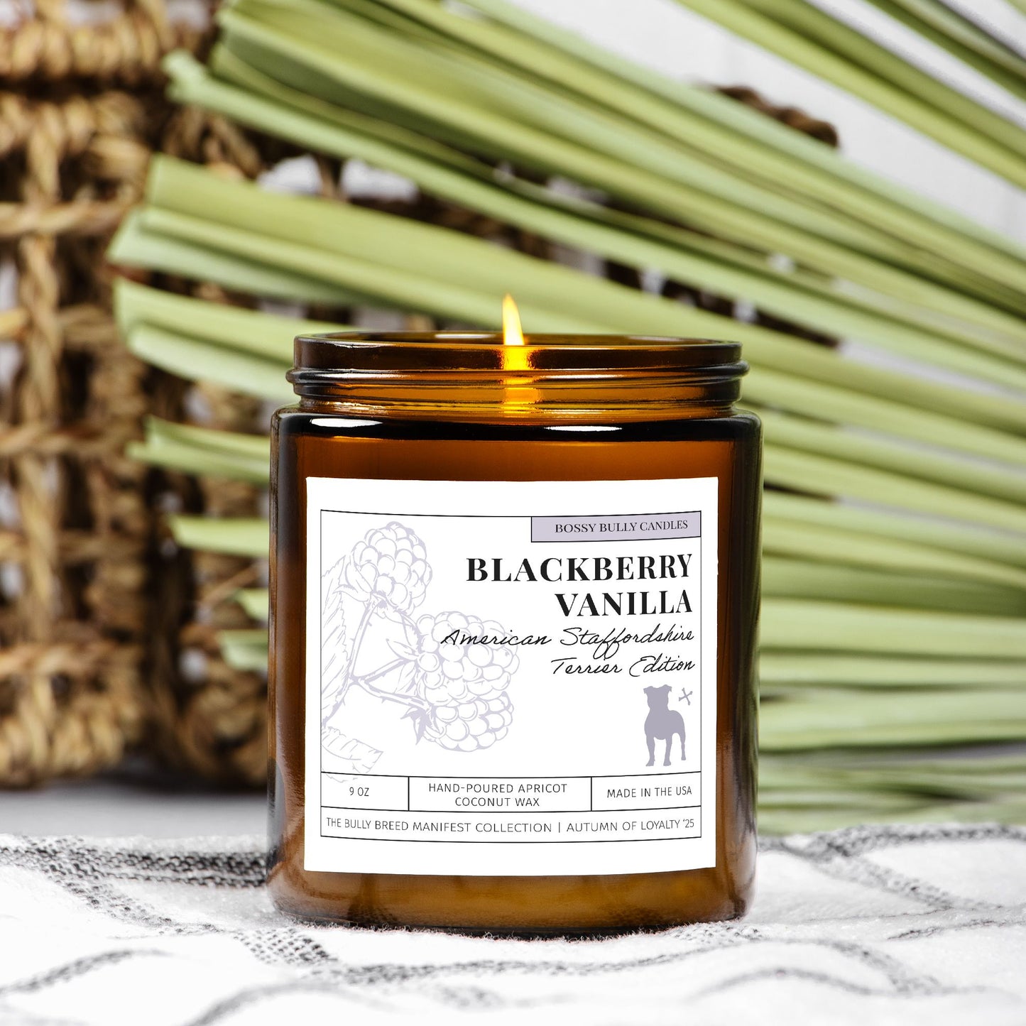 Blackberry Vanilla Candle | American Staffordshire Terrier Edition | Amber Jar 9oz