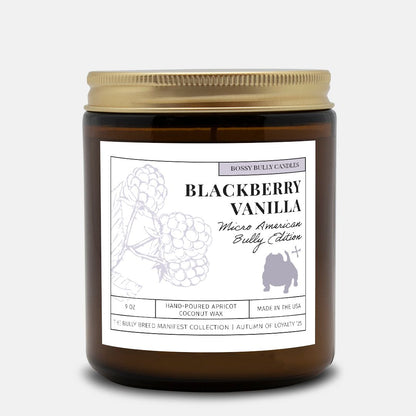 Blackberry Vanilla Candle | Micro American Bully Edition | Amber Jar 9oz