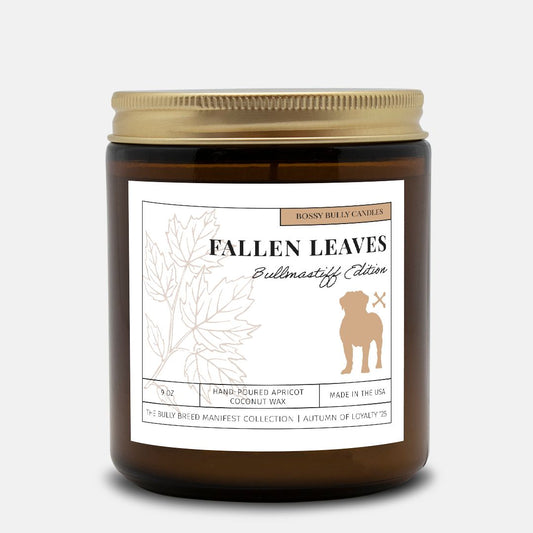 Fallen Leaves Candle | Bullmastiff Edition | Amber Jar 9oz